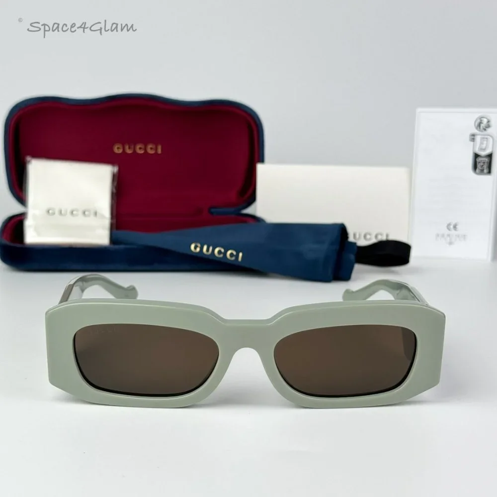 BRAND NEW Gucci GG1426S 004 Solid Sage Brown Unisex Rectangle Sunglasses